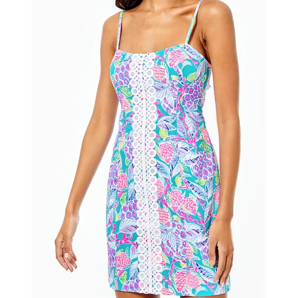 Lilly Pulitzer Shelli Lace Crochet Sea Turtle Print Eyelet Shift Dress Size 0